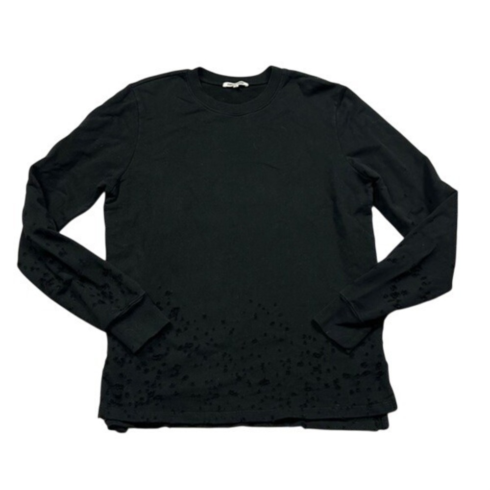 Cotton Citizen Women's Black Distressed Long‎ Sleeve Crew Neck Sweater in USA M
